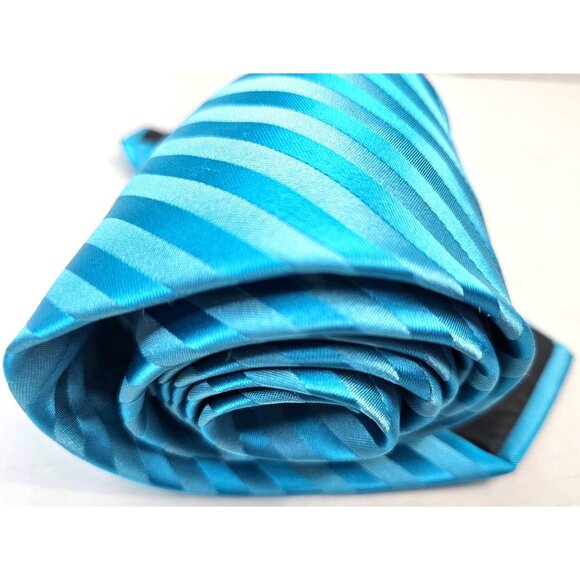 Puccini Aqua Blue Repp Handmade Tie 100% Microfiber For Men Business Formal - Picture 4 of 6